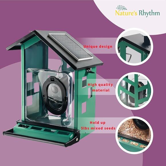 Nature's Rhythm Bird Feeder Squirrel-Proof Bird Feeder with Camera - Picture 4 of 6